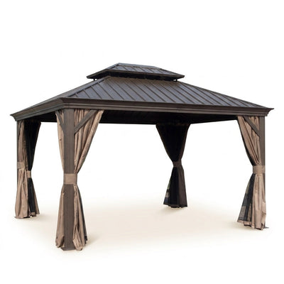 Aluminum Hardtop Gazebo Built for Year-Round Coverage, 12x14 ft, Steel Roof, Curtains & Netting
