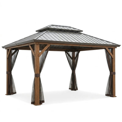 Hardtop Gazebo Built for Year-Round Use, 18x12 Aluminum Frame, Galvanized Steel Roof, Mosquito Screen