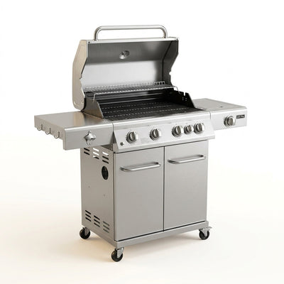 Gas Grill Built for Outdoor Cooking, 4 Burner, 42000 BTU, Heavy Duty Stainless Steel, Side Burner
