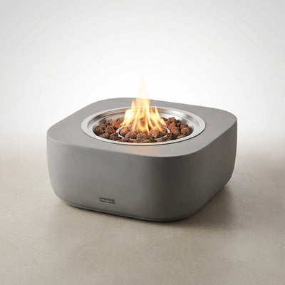 Propane Fire Pit Table Built for Outdoor Gatherings, 34" Round Concrete, Electronic Ignition, Lava Rock