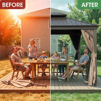12-Ft X 14-Ft Alexander Dark Brown Gazebo with Hardtop Roof (Screen Included) — Before & After