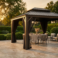 12-Ft X 14-Ft Alexander Dark Brown Gazebo with Hardtop Roof (Screen Included) — Studio Shot
