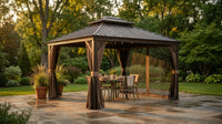 12-Ft X 14-Ft Alexander Dark Brown Gazebo with Hardtop Roof (Screen Included) — Lifestyle