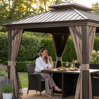 12-Ft X 14-Ft Alexander Dark Brown Gazebo with Hardtop Roof (Screen Included) — Lifestyle