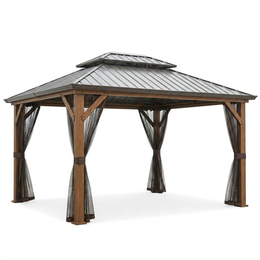 18-Ft X 12-Ft Apollo Brown Gazebo with Hardtop Roof (Screen Included) — Studio Shot