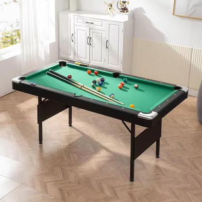 65.75 In. Green Portable Pool Table Game Billiard Table - Includes Full Set of Balls 1 Brush 1 Triangle Rack 2 Chalk