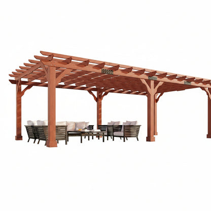 12X24 FT Premium Cedar Wood Pergola with Trellis Roof & Stakes | Outdoor Pergola Kit with Weather-Resistant Support, Backyard Gazebo for Patio, Garden & Events, Reddish-Brown