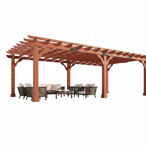 12X24 FT Premium Cedar Wood Pergola with Trellis Roof & Stakes | Outdoor Pergola Kit with Weather-Resistant Support, Backyard Gazebo for Patio, Garden & Events, Reddish-Brown