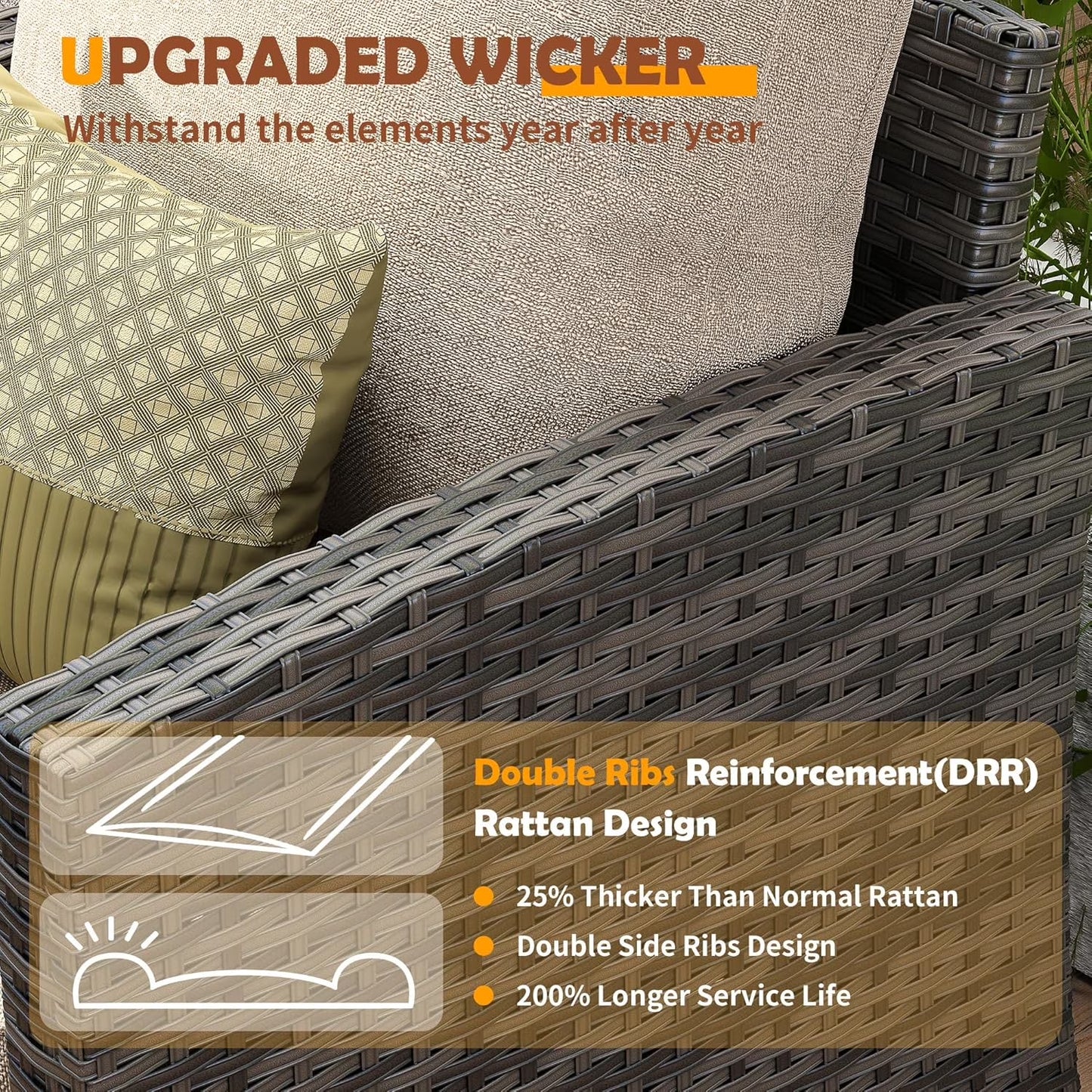 Patio Furniture Set, 6 Pieces Outdoor Patio Set, All-Weather Wicker Rattan Outdoor Furniture Set with Swivel Chairs for Poolside, Backyard, Gray Wicker Khaki Cushions