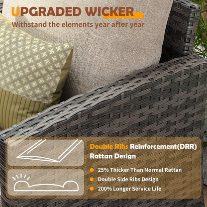 Patio Furniture Set, 6 Pieces Outdoor Patio Set, All-Weather Wicker Rattan Outdoor Furniture Set with Swivel Chairs for Poolside, Backyard, Gray Wicker Khaki Cushions