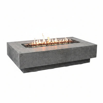 Hampton Fire Table Outdoor Fire Pit 56" X 32" Cast Concrete Firepit Includes Lava Rocks 45,000 Btus Outdoor Fireplace for Patio Furniture Set, Deck, Porch, Outdoor Heater - Liquid Propane