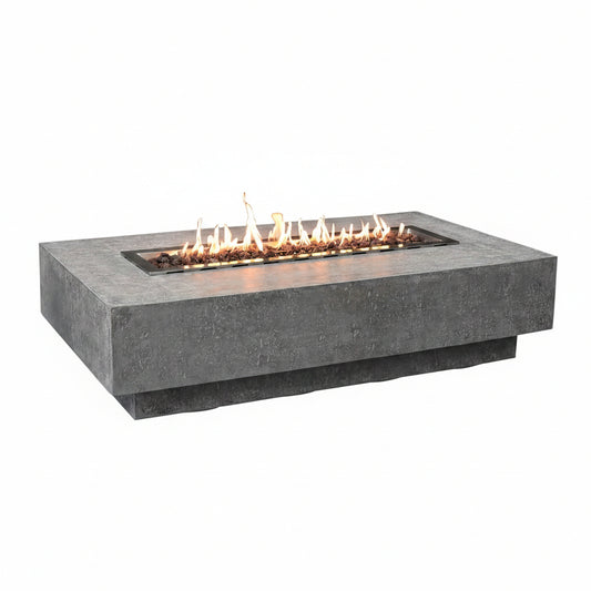 Hampton Fire Table Outdoor Fire Pit 56" X 32" Cast Concrete Firepit Includes Lava Rocks 45,000 Btus Outdoor Fireplace for Patio Furniture Set, Deck, Porch, Outdoor Heater - Liquid Propane