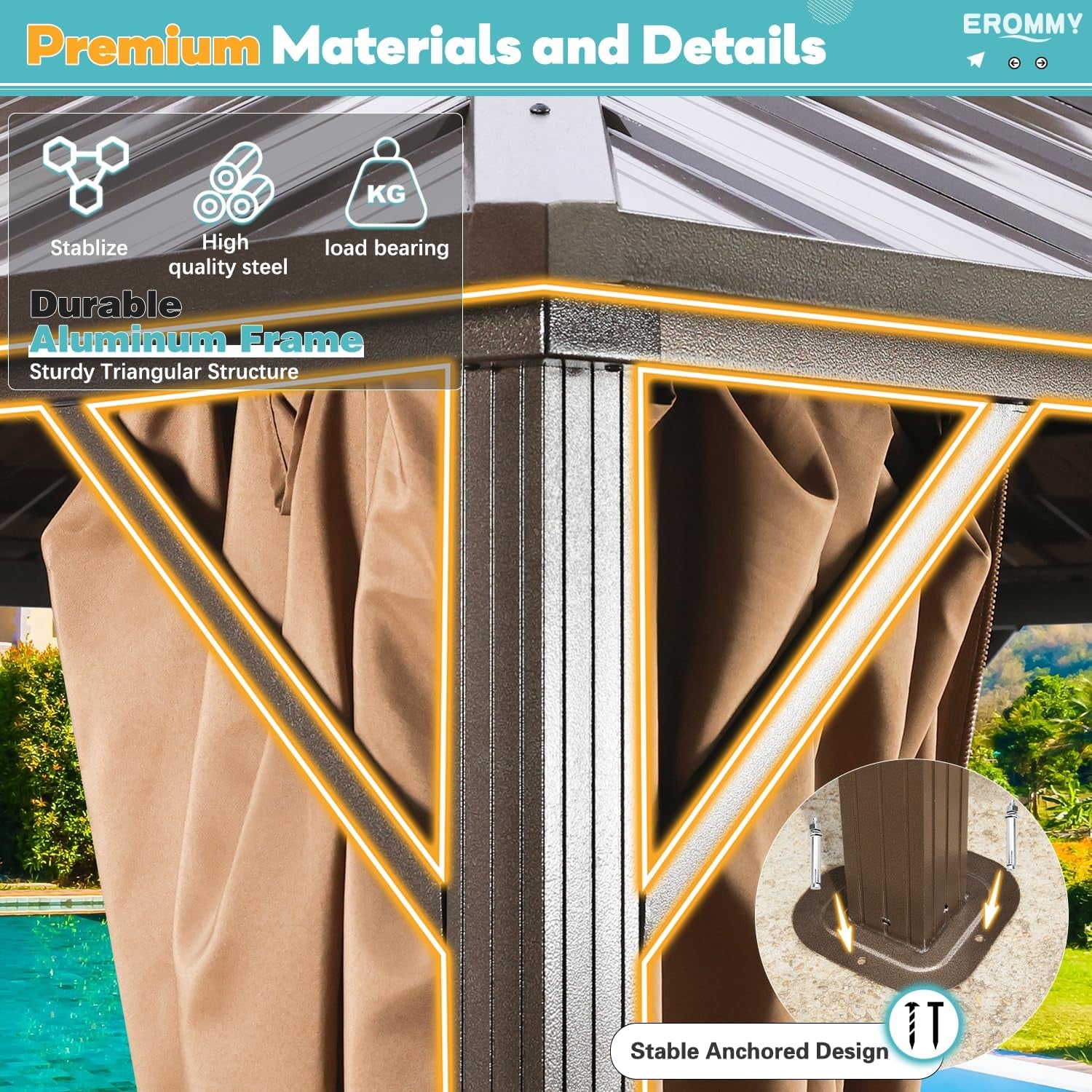 10' X 12' Hardtop Gazebo, Aluminum Frame Gazebos with Galvanized Steel Double Roof, Permanent Outdoor Metal Pavilion with Curtain and Netting for Patio, Lawn, Deck