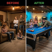 6 or 7 Ft Billiards Table, Portable Billiards Tables, Pool Tables for Full Size, Pool Table Set for Family Game Room, Adult Rrec Room, Basements, Man Cave or Garage — Before & After