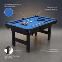 6 or 7 Ft Billiards Table, Portable Billiards Tables, Pool Tables for Full Size, Pool Table Set for Family Game Room, Adult Rrec Room, Basements, Man Cave or Garage — infographic