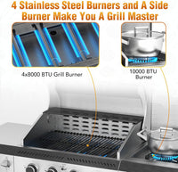 G41 Pro BBQ Grill,Heavy-Duty Stainless Steel Gas Grill, 4 Burner Gas Grill with Side Burner,42000 BTU Propane Grill for Outdoor Cooking,Barbecue,Garden and Patio Backyard