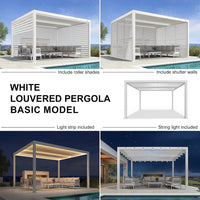 Louvered Pergola Modern White Pergola with Adjustable Roof for Deck Backyard Garden