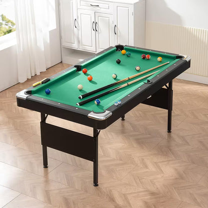 65.75 In. Green Portable Pool Table Game Billiard Table - Includes Full Set of Balls 1 Brush 1 Triangle Rack 2 Chalk