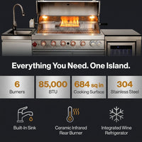 82-Inch 6-Burner Gas Grill 85,000 BTU Outdoor Kitchen Barbecue | Stainless Steel Grill Island with Sink, Storage Cabinets, and Wine Refrigerator,Backyard, Patio, Lawn, Silver — Results & Stats