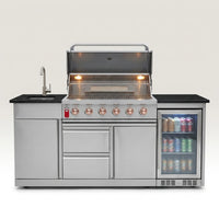 82-Inch 6-Burner Gas Grill 85,000 BTU Outdoor Kitchen Barbecue | Stainless Steel Grill Island with Sink, Storage Cabinets, and Wine Refrigerator,Backyard, Patio, Lawn, Silver — Studio Shot