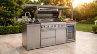 82-Inch 6-Burner Gas Grill 85,000 BTU Outdoor Kitchen Barbecue | Stainless Steel Grill Island with Sink, Storage Cabinets, and Wine Refrigerator,Backyard, Patio, Lawn, Silver — Lifestyle
