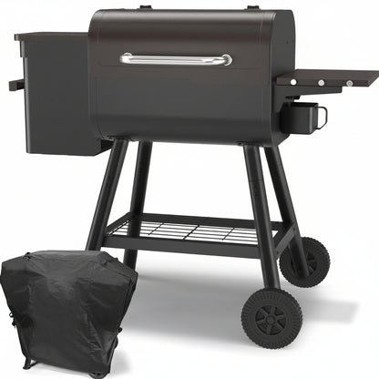 467 Sq.In Wood Pellet Grill & Smoker, Bronze Black BBQ Grill with Cover