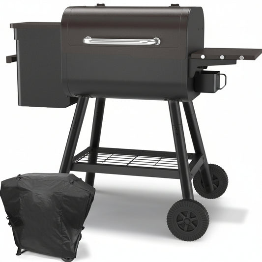 467 Sq.In Wood Pellet Grill & Smoker, Bronze Black BBQ Grill with Cover
