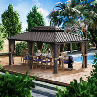 12-Ft X 14-Ft Alexander Dark Brown Gazebo with Hardtop Roof (Screen Included)