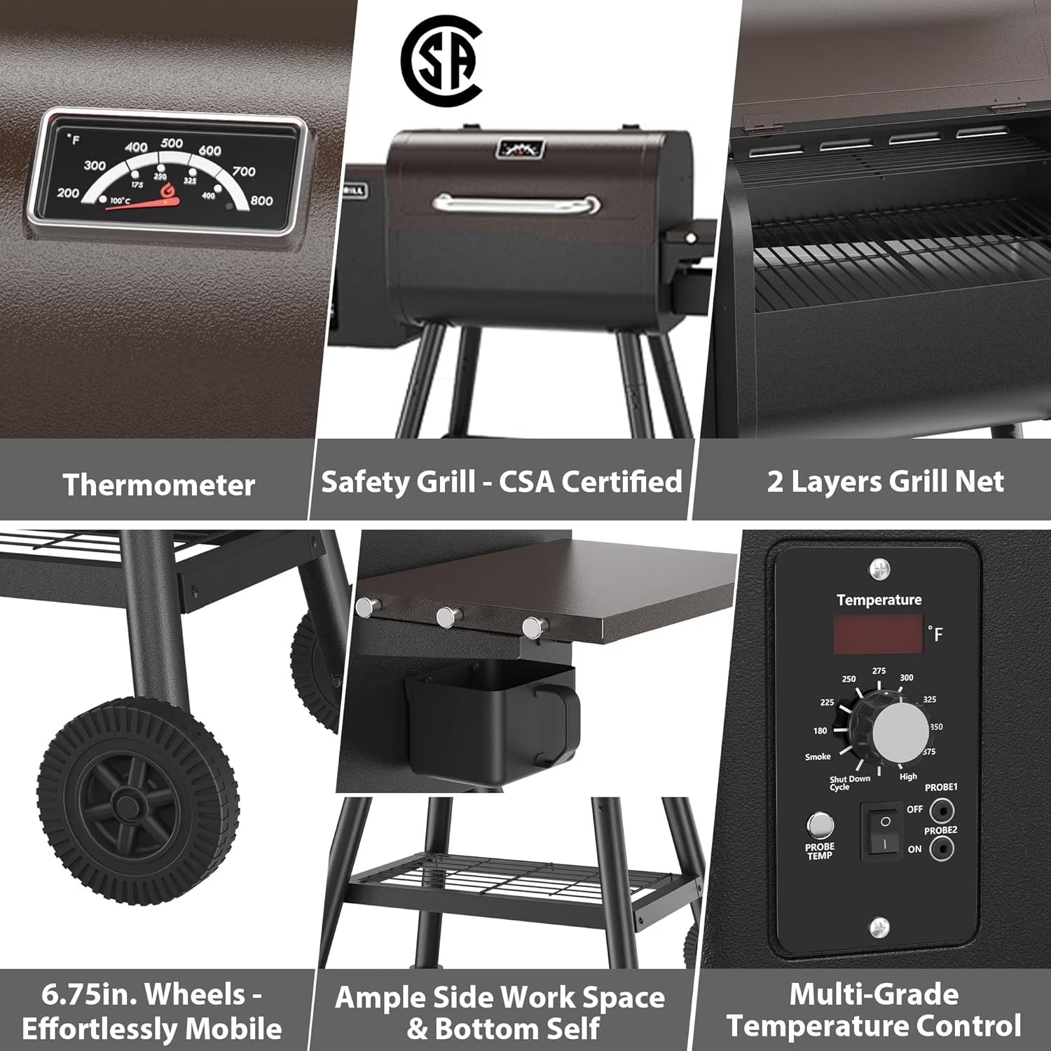 467 Sq.In Wood Pellet Grill & Smoker, Bronze Black BBQ Grill with Cover