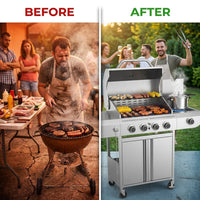 G41 Pro BBQ Grill,Heavy-Duty Stainless Steel Gas Grill, 4 Burner Gas Grill with Side Burner,42000 BTU Propane Grill for Outdoor Cooking,Barbecue,Garden and Patio Backyard — Before & After