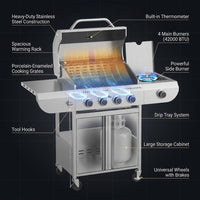 G41 Pro BBQ Grill,Heavy-Duty Stainless Steel Gas Grill, 4 Burner Gas Grill with Side Burner,42000 BTU Propane Grill for Outdoor Cooking,Barbecue,Garden and Patio Backyard — How It Works