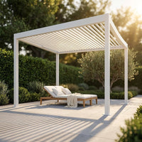 Louvered Pergola Modern White Pergola with Adjustable Roof for Deck Backyard Garden — Studio Shot