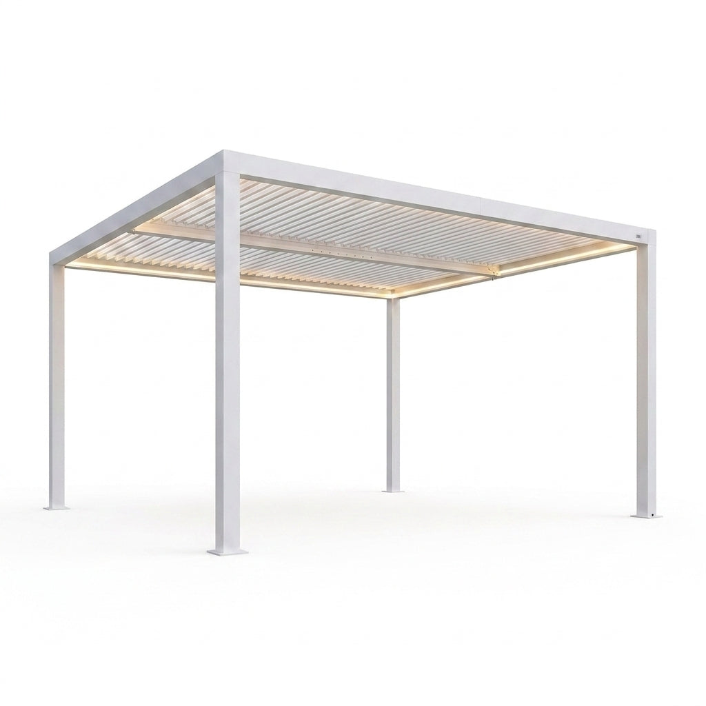 Louvered Pergola Modern White Pergola with Adjustable Roof for Deck Backyard Garden — Studio Shot