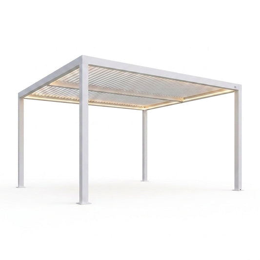 Louvered Pergola Modern White Pergola with Adjustable Roof for Deck Backyard Garden — Studio Shot