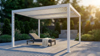 Louvered Pergola Modern White Pergola with Adjustable Roof for Deck Backyard Garden — Lifestyle