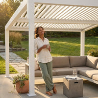 Louvered Pergola Modern White Pergola with Adjustable Roof for Deck Backyard Garden — Lifestyle