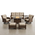Patio Furniture Set Built for Year-Round Gatherings, 7-Piece with Fire Pit Table, Wicker Swivel Rockers