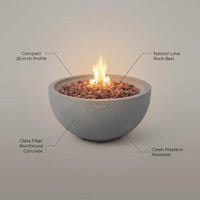 Nantucket Concrete Fire Pit 26" X 26" Patio Firepit Includes Lava Rocks Modern Fire Pits & Outdoor Fireplaces for Garden, Deck, Indoor & Outdoor Heating — infographic