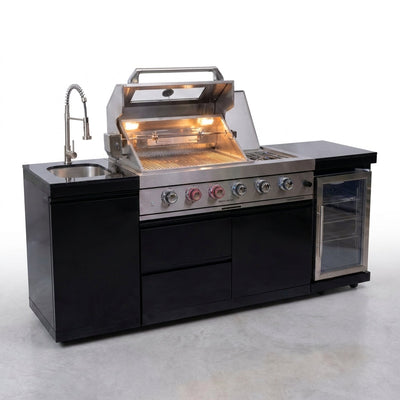 Outdoor Kitchen Island Designed for Complete Entertaining, 4 Burner Gas Grill, Integrated Sink, Wine Cooler
