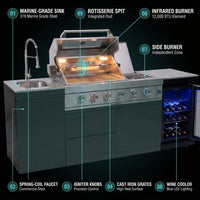 Outdoor Kitchen Island Designed for Complete Entertaining, 4 Burner Gas Grill, Integrated Sink, Wine Cooler — How It Works