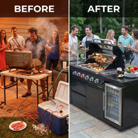 Outdoor Kitchen Island Gas Grill System 4 Burner BBQ Island with Rotisserie Kit, Integrated Sink, Wine Cooler & Granite Countertop — Before & After