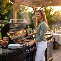 Outdoor Kitchen Island Gas Grill System 4 Burner BBQ Island with Rotisserie Kit, Integrated Sink, Wine Cooler & Granite Countertop — Lifestyle