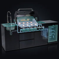 Outdoor Kitchen Island Gas Grill System 4 Burner BBQ Island with Rotisserie Kit, Integrated Sink, Wine Cooler & Granite Countertop — How It Works