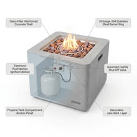 Westport 34 In. X 14 In. Grey round Concrete Propane Pit Table with Electronic Ignition Cover and Lava Rock — How It Works