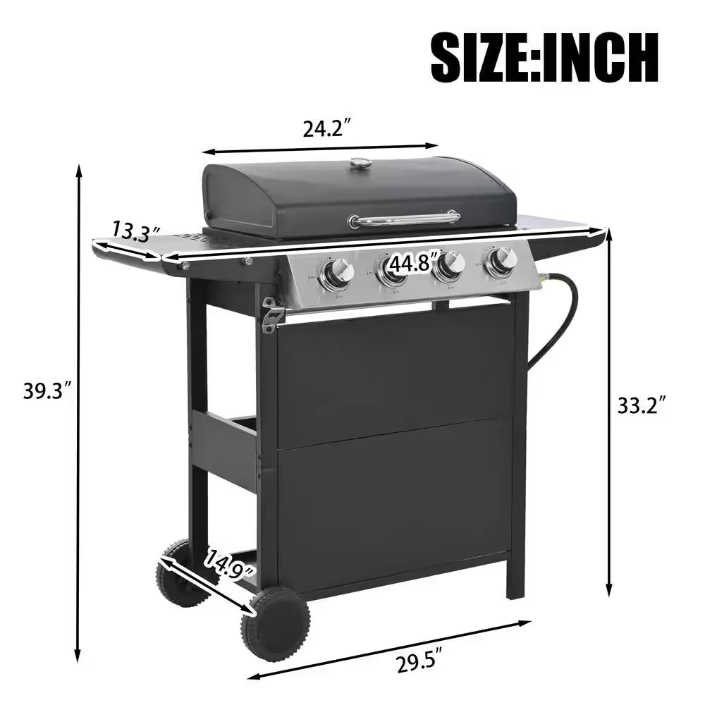 4-Burner Portable Stainless Steel Propane Gas Grill in Black