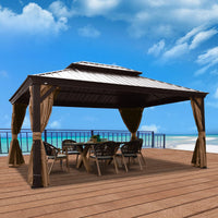 12-Ft X 14-Ft Alexander Dark Brown Gazebo with Hardtop Roof (Screen Included)