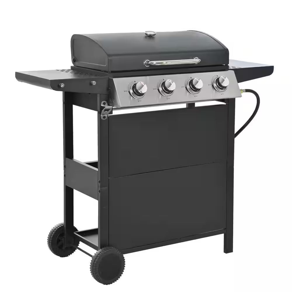 4-Burner Portable Stainless Steel Propane Gas Grill in Black