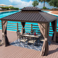 12-Ft X 14-Ft Alexander Dark Brown Gazebo with Hardtop Roof (Screen Included)
