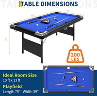 6 or 7 Ft Billiards Table, Portable Billiards Tables, Pool Tables for Full Size, Pool Table Set for Family Game Room, Adult Rrec Room, Basements, Man Cave or Garage