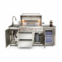 82-Inch 6-Burner Gas Grill 85,000 BTU Outdoor Kitchen Barbecue | Stainless Steel Grill Island with Sink, Storage Cabinets, and Wine Refrigerator,Backyard, Patio, Lawn, Silver